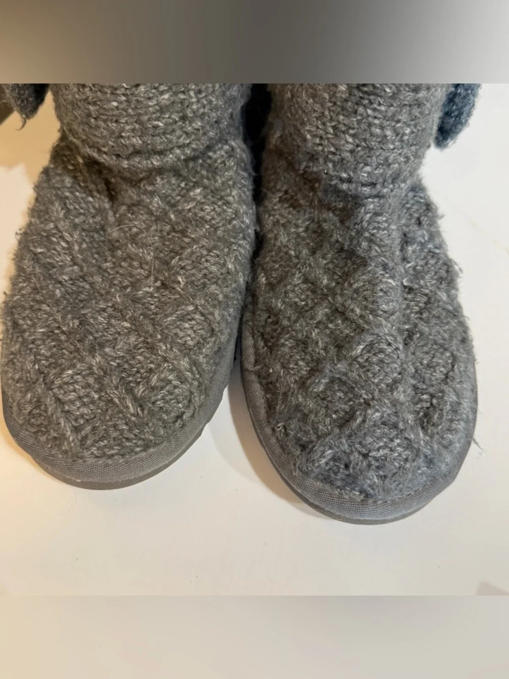 UGG Australia Women’s Grey Knit Mid-Calf High Ugg Boots, Sweater Cardigan Knit